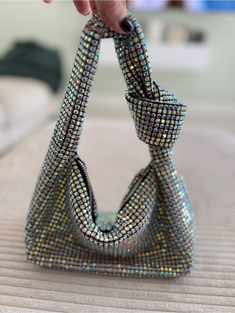 Madison West Aurora Borealis Rhinestone Knot Evening Bag